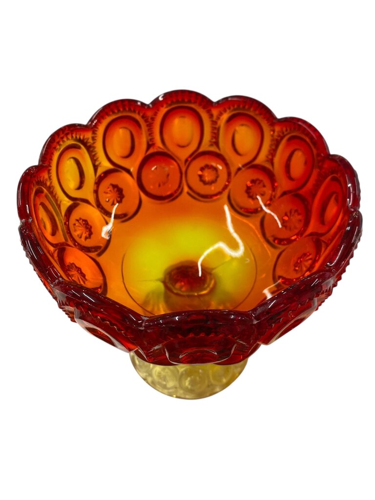 MCM L.E. Smith Amberina Glass Moon and Stars 6.5" Pedestal Compote