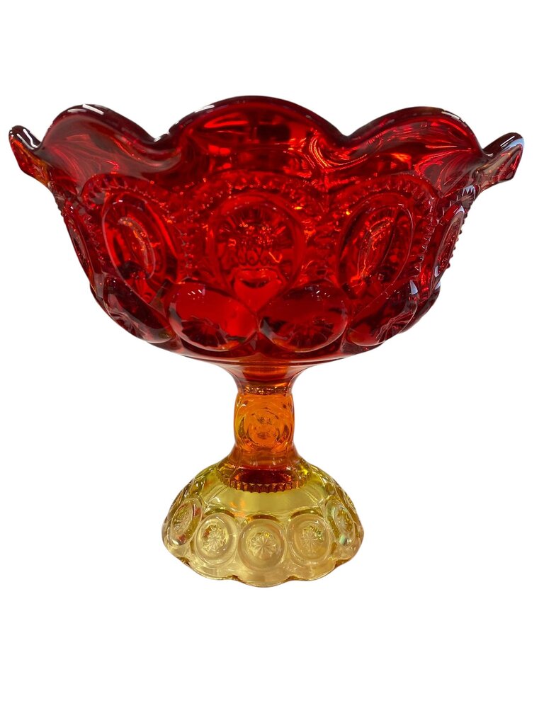 MCM L.E. Smith Amberina Glass Moon and Stars 7" Pedestal Compote