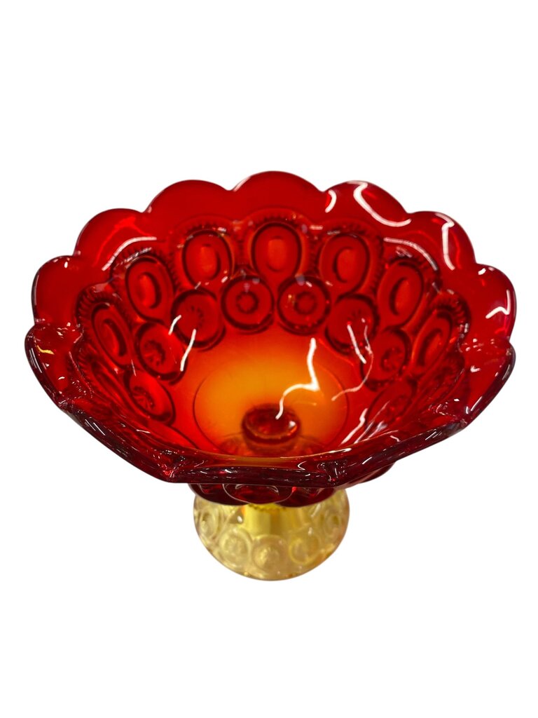 MCM L.E. Smith Amberina Glass Moon and Stars 7" Pedestal Compote