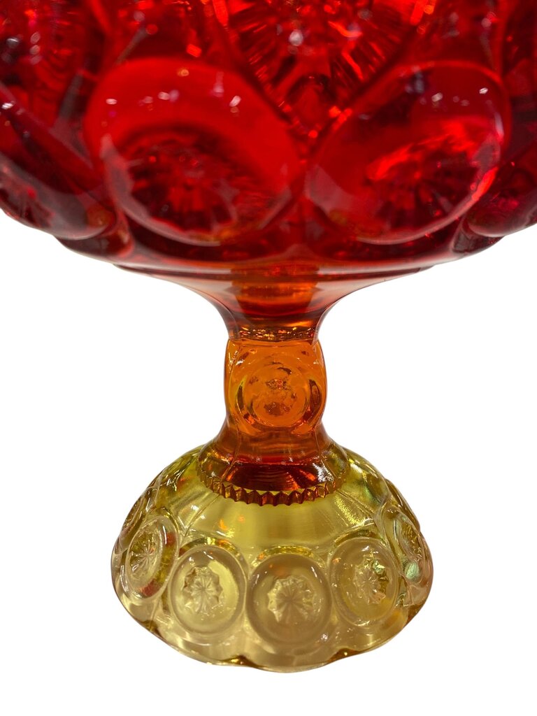 MCM L.E. Smith Amberina Glass Moon and Stars 7" Pedestal Compote