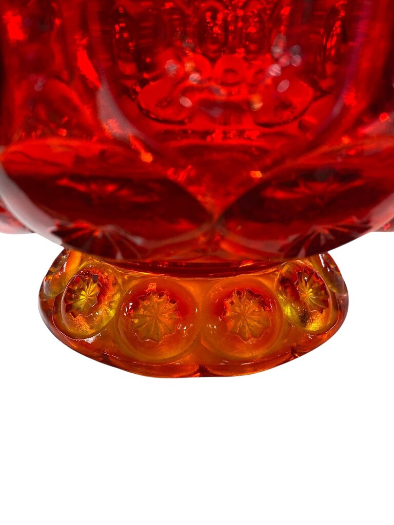 MCM L.E. Smith Amberina Glass Moon and Stars Covered Compote