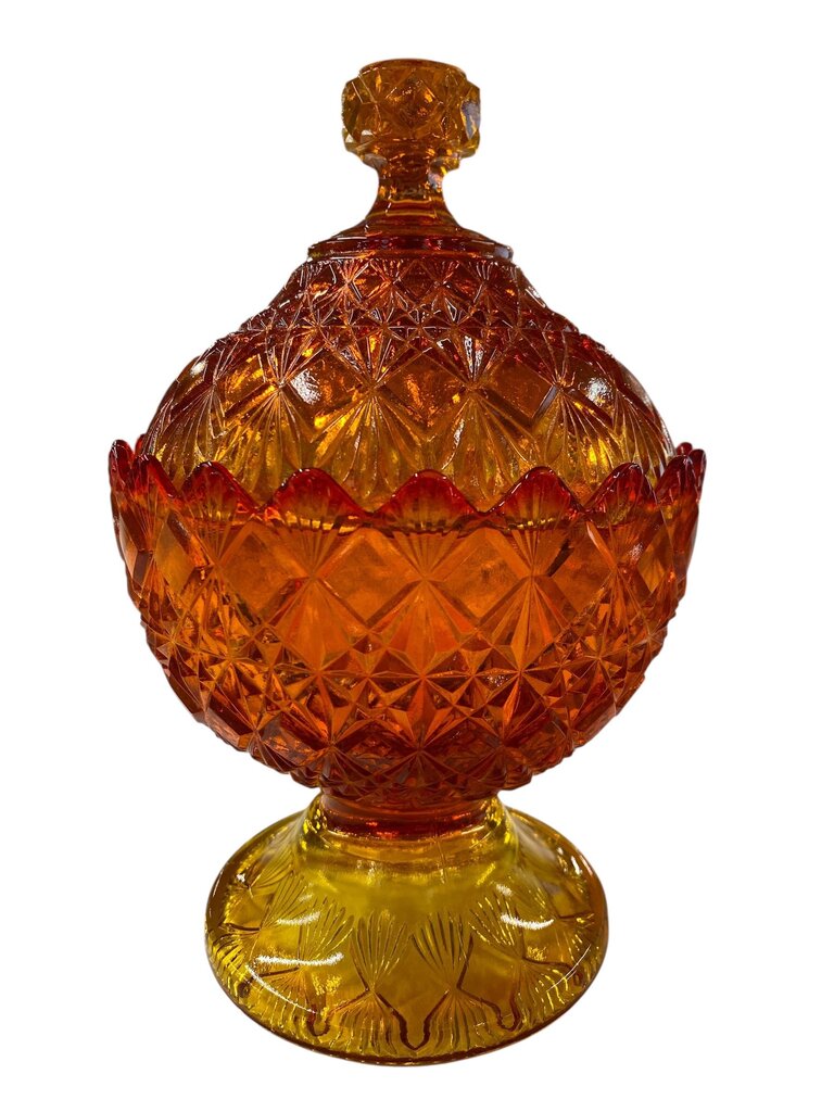 MCM Fenton Amberina Footed Candy Dish with Lid