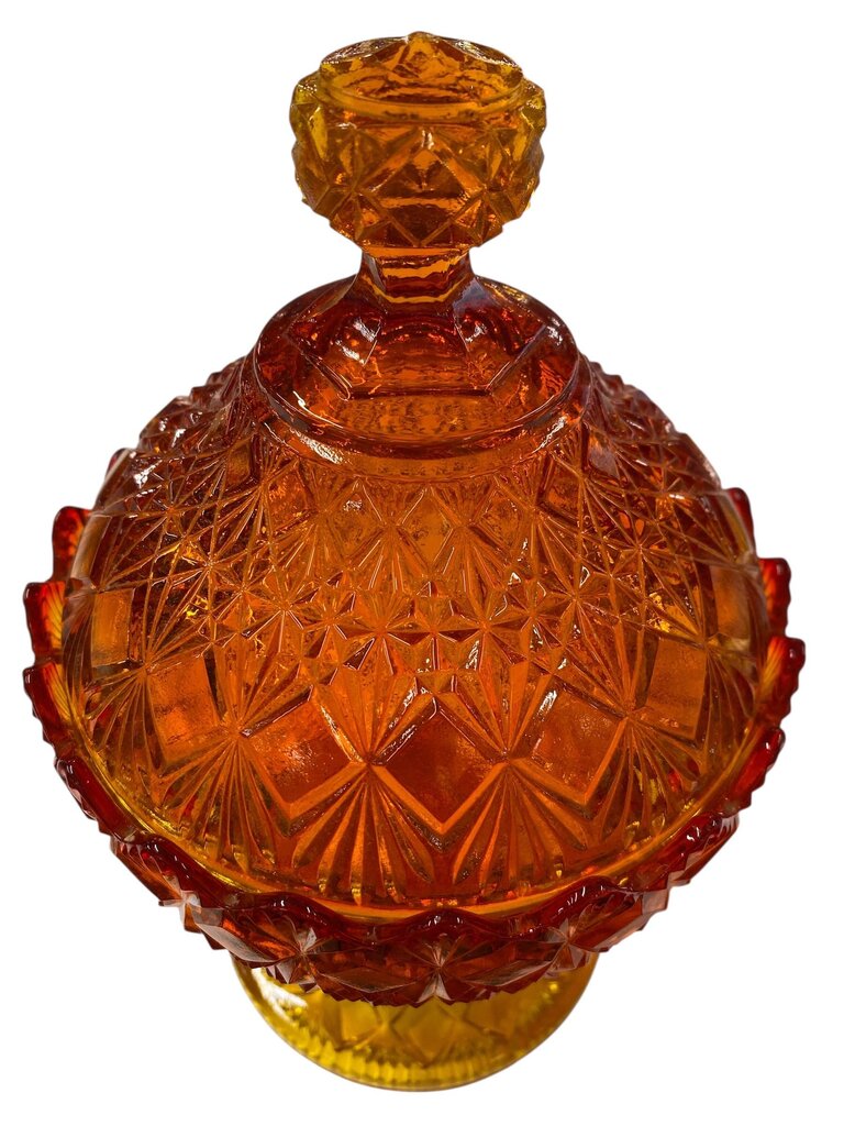 MCM Fenton Amberina Footed Candy Dish with Lid