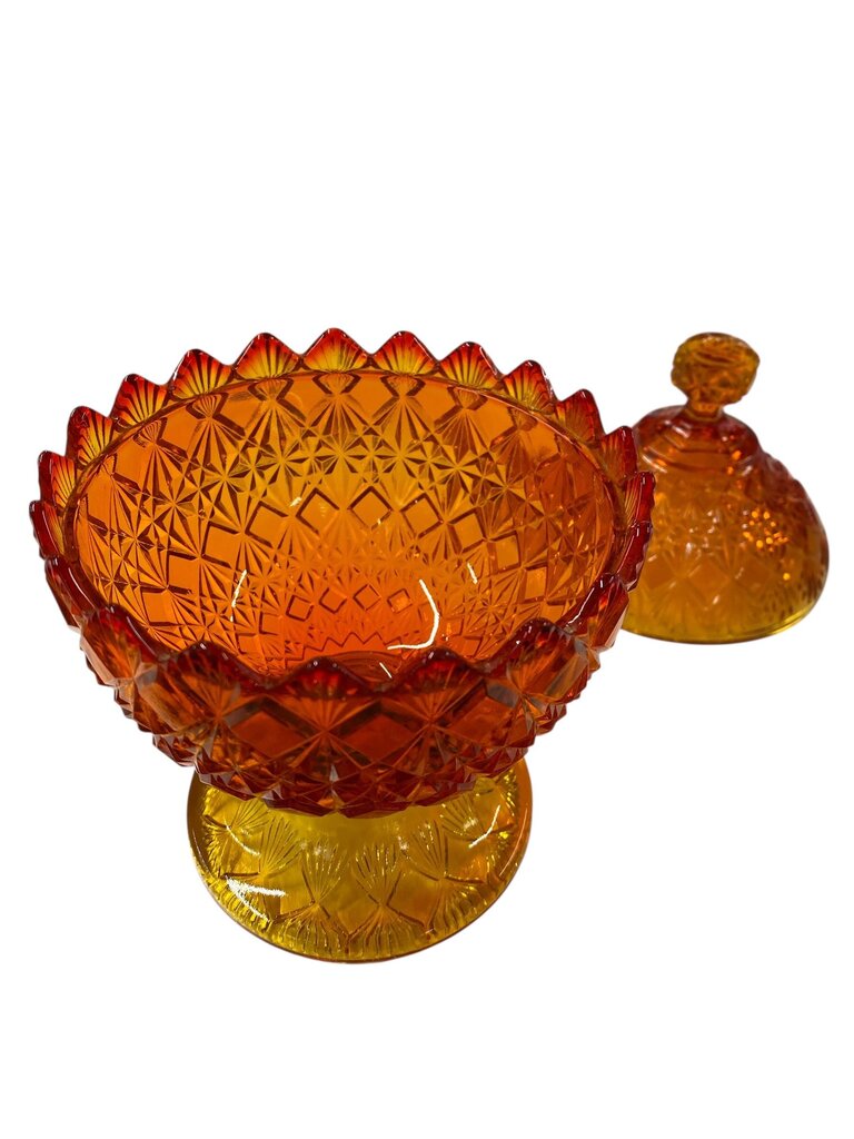 MCM Fenton Amberina Footed Candy Dish with Lid