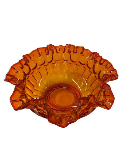 MCM Fenton Orange Glass Ruffled Thumbprint Bowl