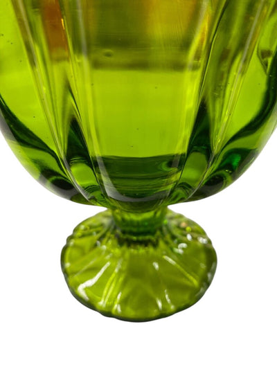 MCM 1960's L.E. Smith Avocado Green Glass Pedestal Candy Dish with Lid