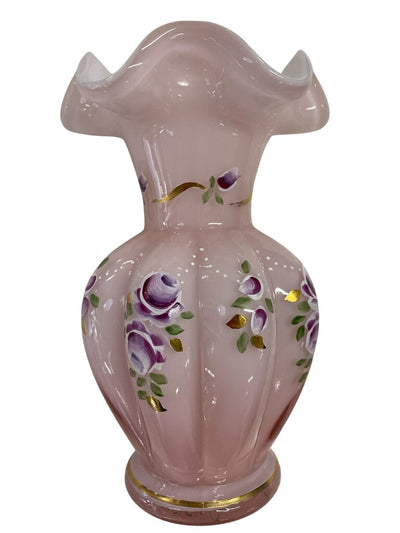 Fenton Signed Pink Melon Charleton Collection Hand Painted Art Vase