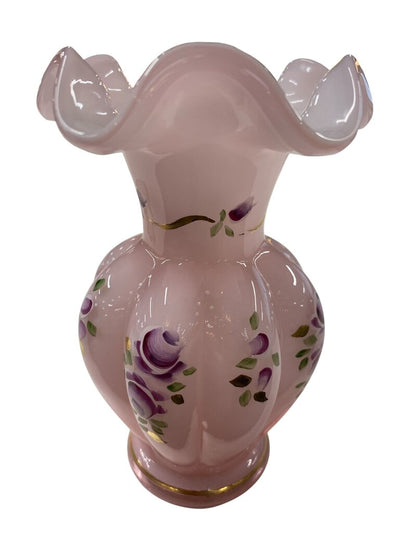 Fenton Signed Pink Melon Charleton Collection Hand Painted Art Vase