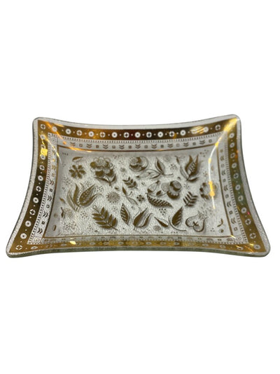 MCM Signed Georges Briard 22K Persian Garden Bent Glass Tray
