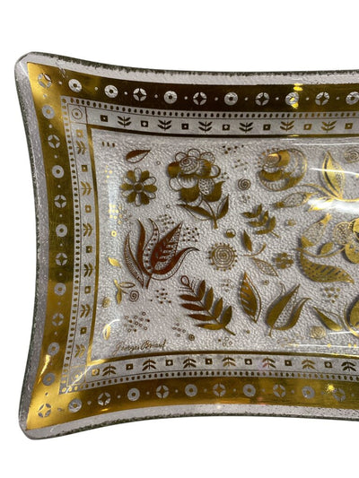 MCM Signed Georges Briard 22K Persian Garden Bent Glass Tray