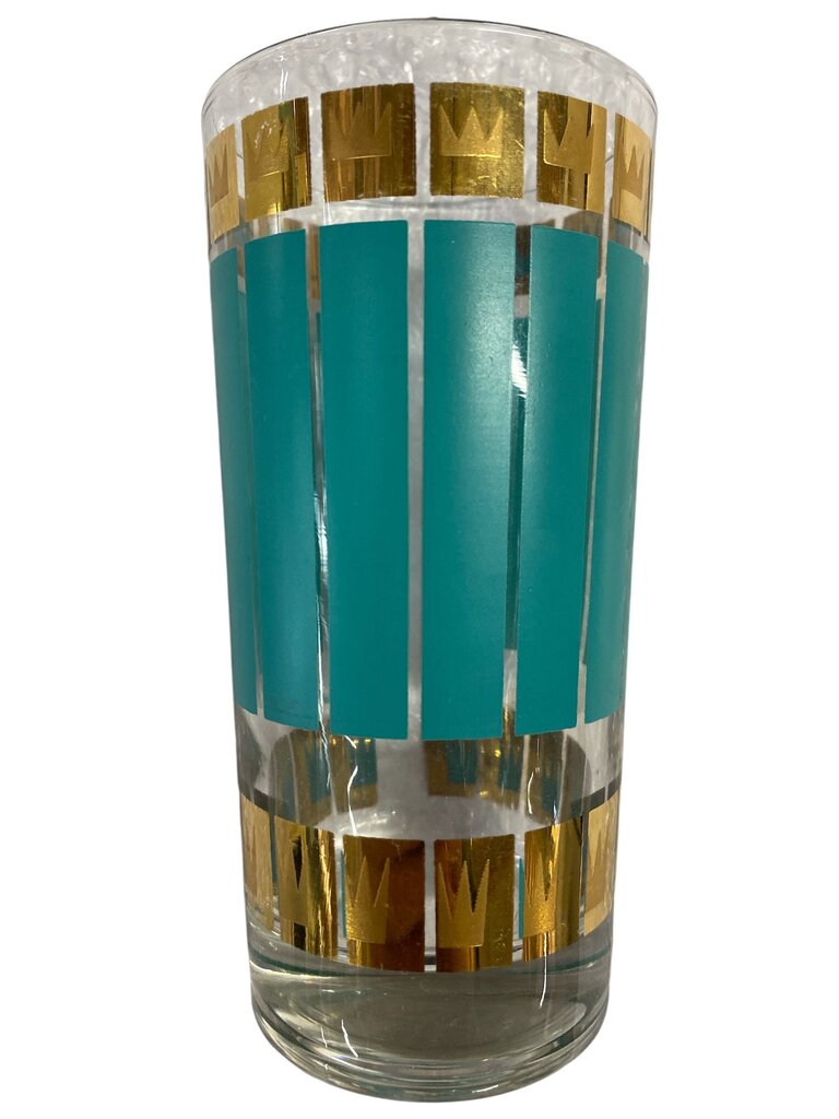 MCM Signed Fred Press Aqua & 22K Gold Crown Tumblers (Set of 7)