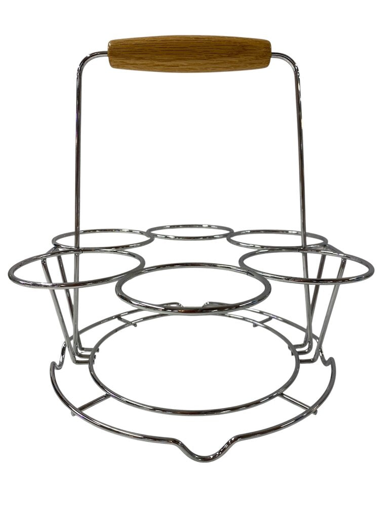 Vintage Chrome Highball Caddy for Six Glasses - Oak Handle