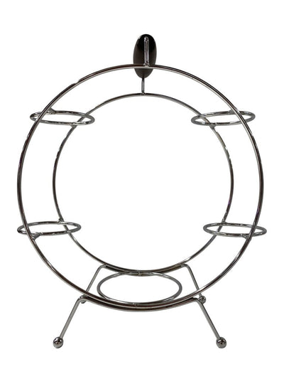 Vintage MCM Chrome Ferris Wheel Cocktail Glass Caddy with Ebony Wood Handle