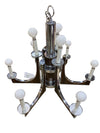 1960's MCM Chrome and Wood Grain 6-Arm Chandelier by Lightolier