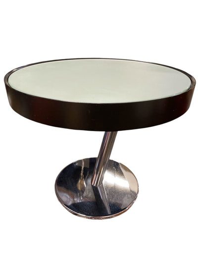 Mid Century Italian Cantilever Chrome and Frosted Glass Accent Table