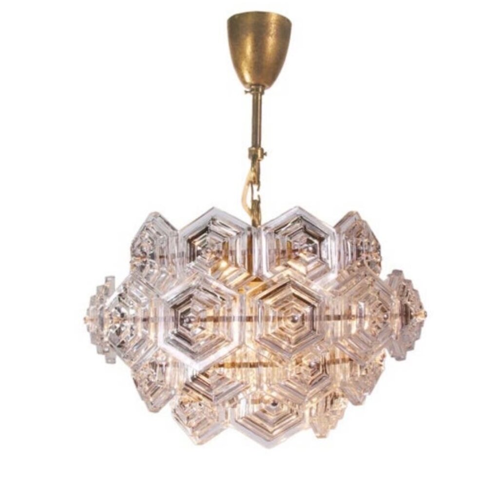 Mid Century Dandelion Sputnik Glass Prisms Chandelier VEB Germany 1960's