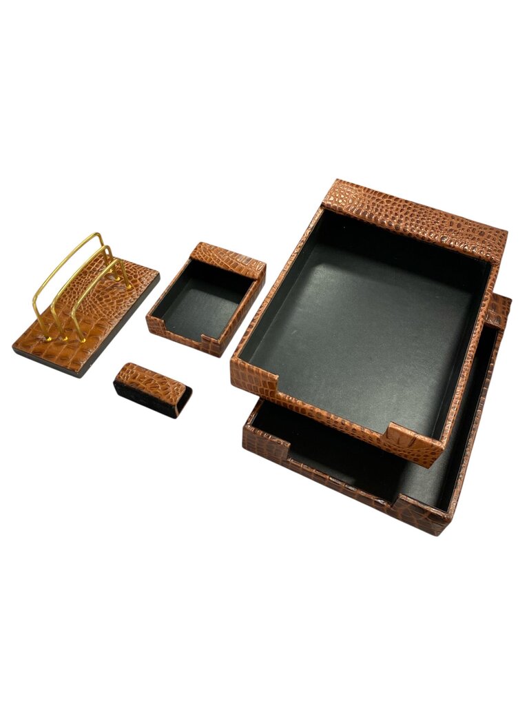 Faux Alligator 5-piece Desk Accessory (Set of 5)