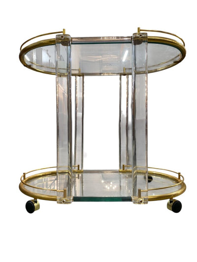 Lucite MCM Regency Lucite and Brass Bar Cart (FABULOUS)