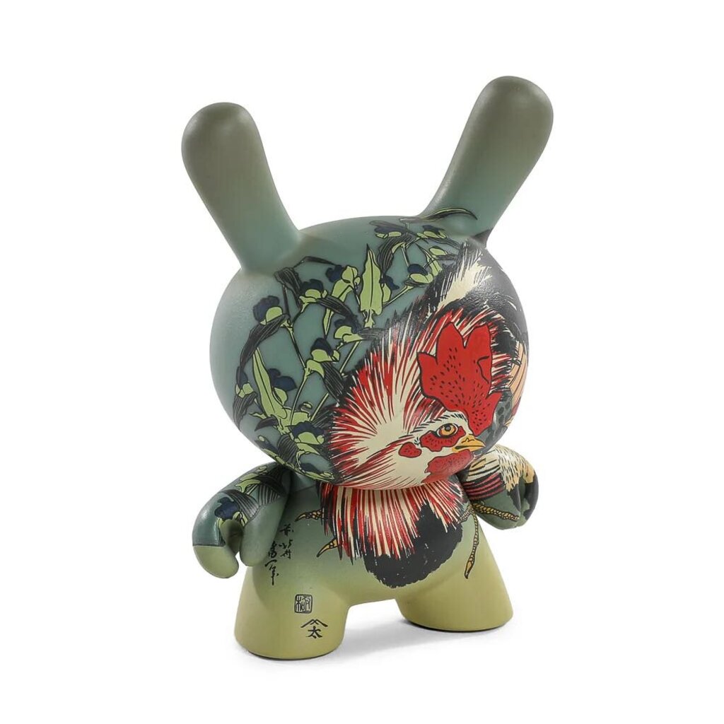 THE MET 3-INCH SHOWPIECE DUNNY - KATSUSHIKA HOKUSAI - ROOSTER, HEN AND CHICKEN WITH SPIDERWORT