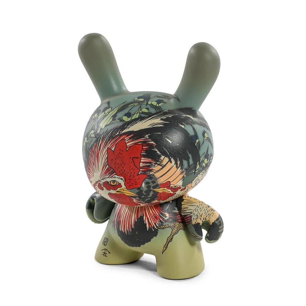 THE MET 3-INCH SHOWPIECE DUNNY - KATSUSHIKA HOKUSAI - ROOSTER, HEN AND CHICKEN WITH SPIDERWORT
