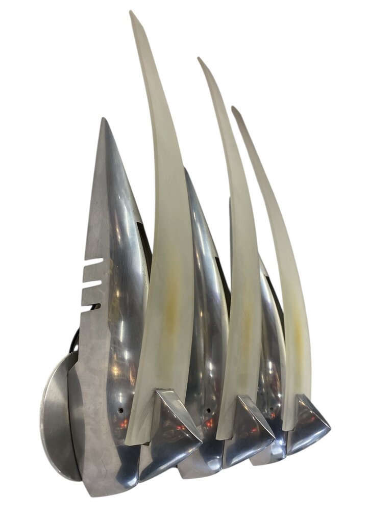 Three Postmodern Aluminum Halogen Wall Sconces with Frosted Plexi Shades (Set of 3)