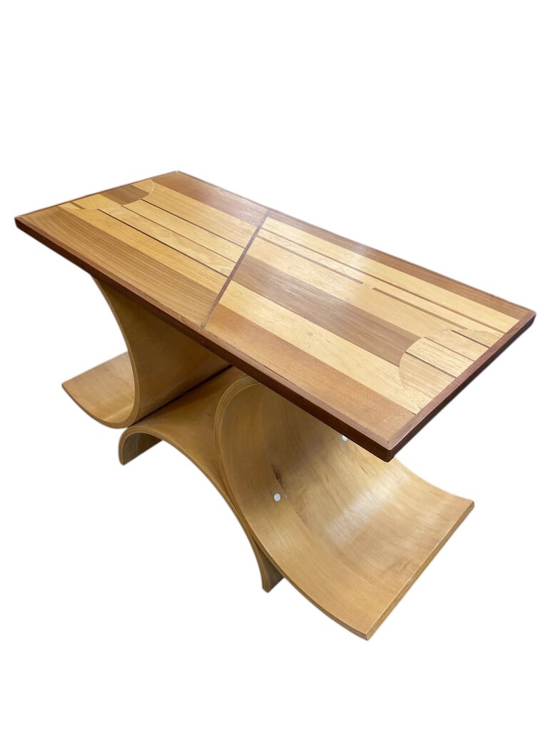 Modern Artisan One-of-a-kind Bentwood and Mixed Wood Inlay Side Table