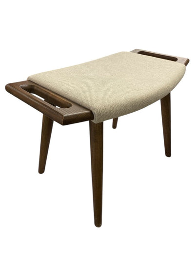 Modern Beige Linen and Walnut Foot Stool or Small Bench