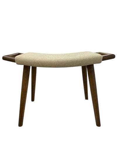Modern Beige Linen and Walnut Foot Stool or Small Bench