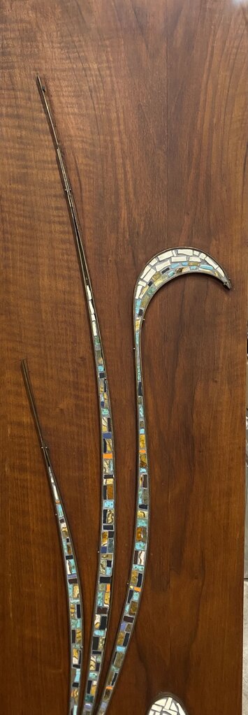 Monumental Mid Century Modern Mosiac Exotic Bird on Walnut (as found)