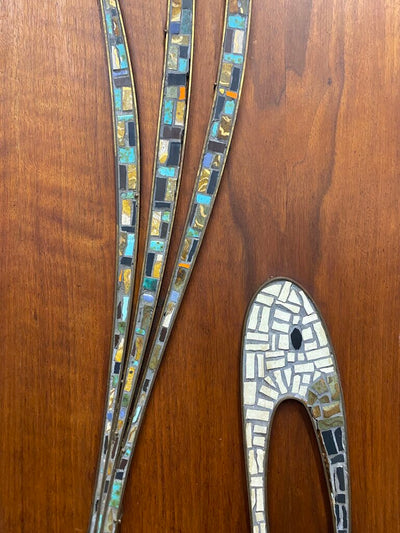 Monumental Mid Century Modern Mosiac Exotic Bird on Walnut (as found)
