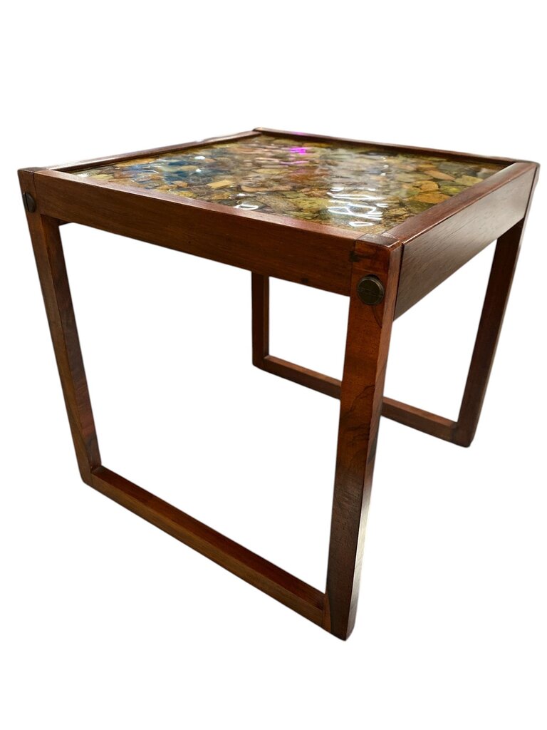 RARE Danish Modern Solid Rosewood Drinks/Side Table with Stone and Resin Top