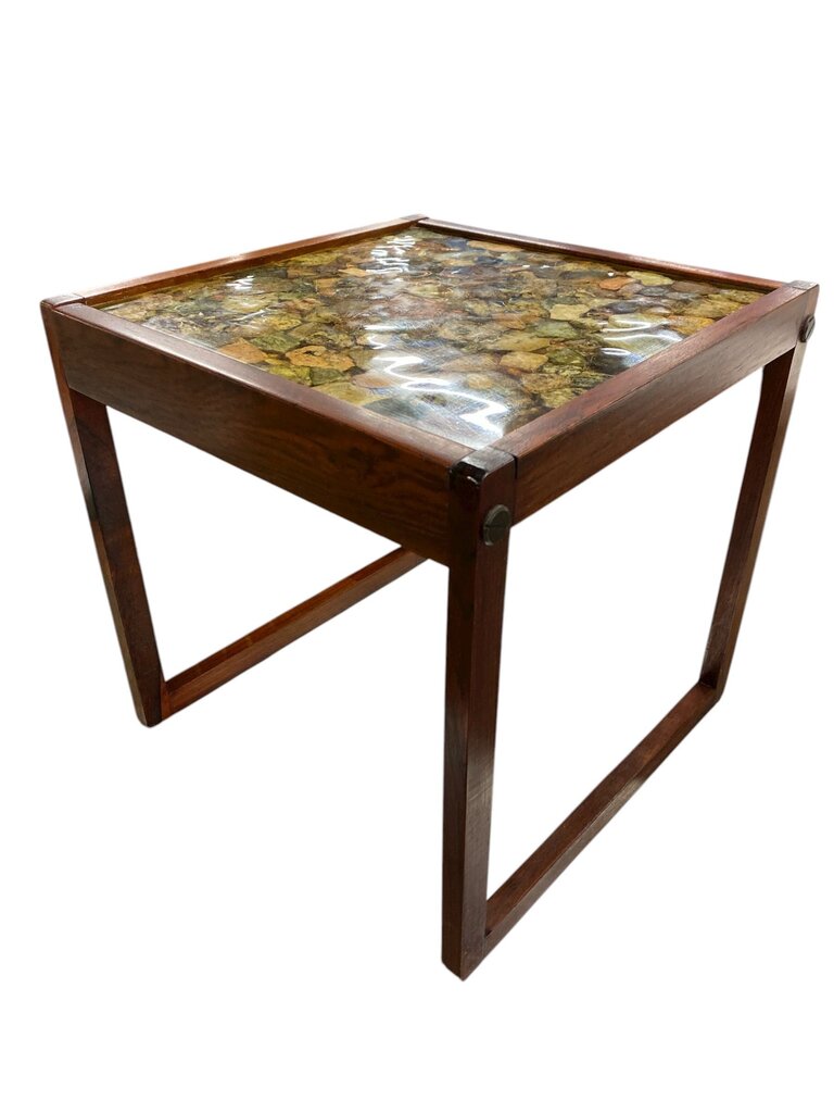 RARE Danish Modern Solid Rosewood Drinks/Side Table with Stone and Resin Top