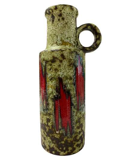 MCM West German Scheurich Ceramic Vase 401/28 in Pale Green and Red