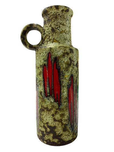 MCM West German Scheurich Ceramic Vase 401/28 in Pale Green and Red