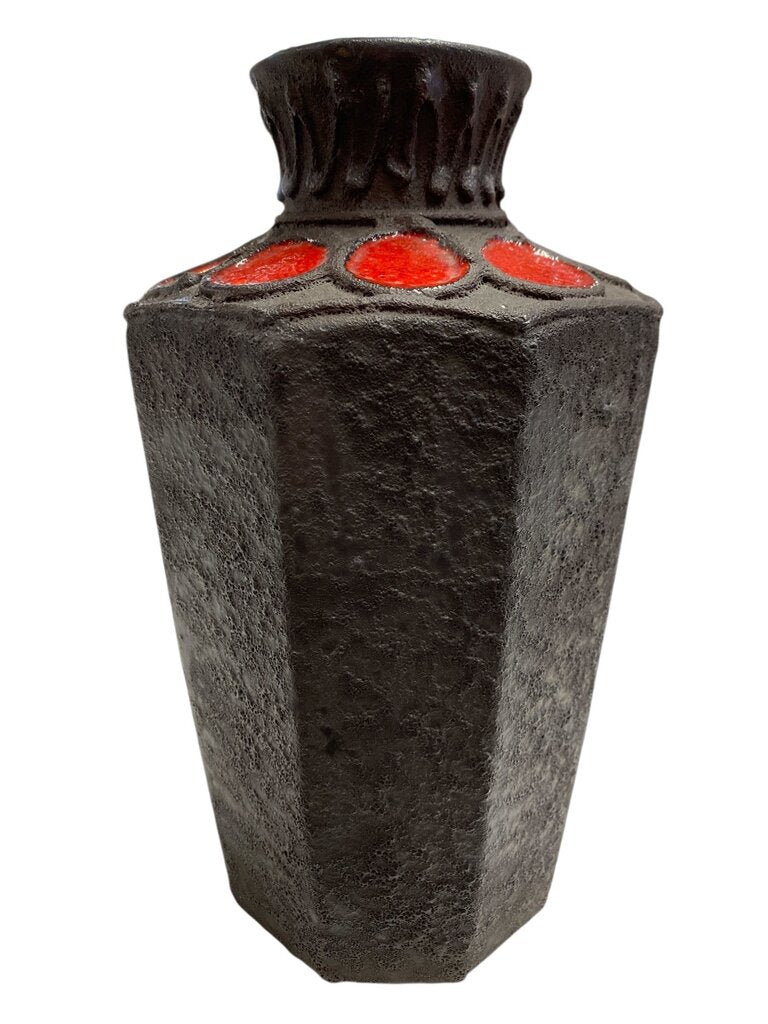 MCM Vintage Marei Lava Glaze Ceramic Vase in Charcoal and Red