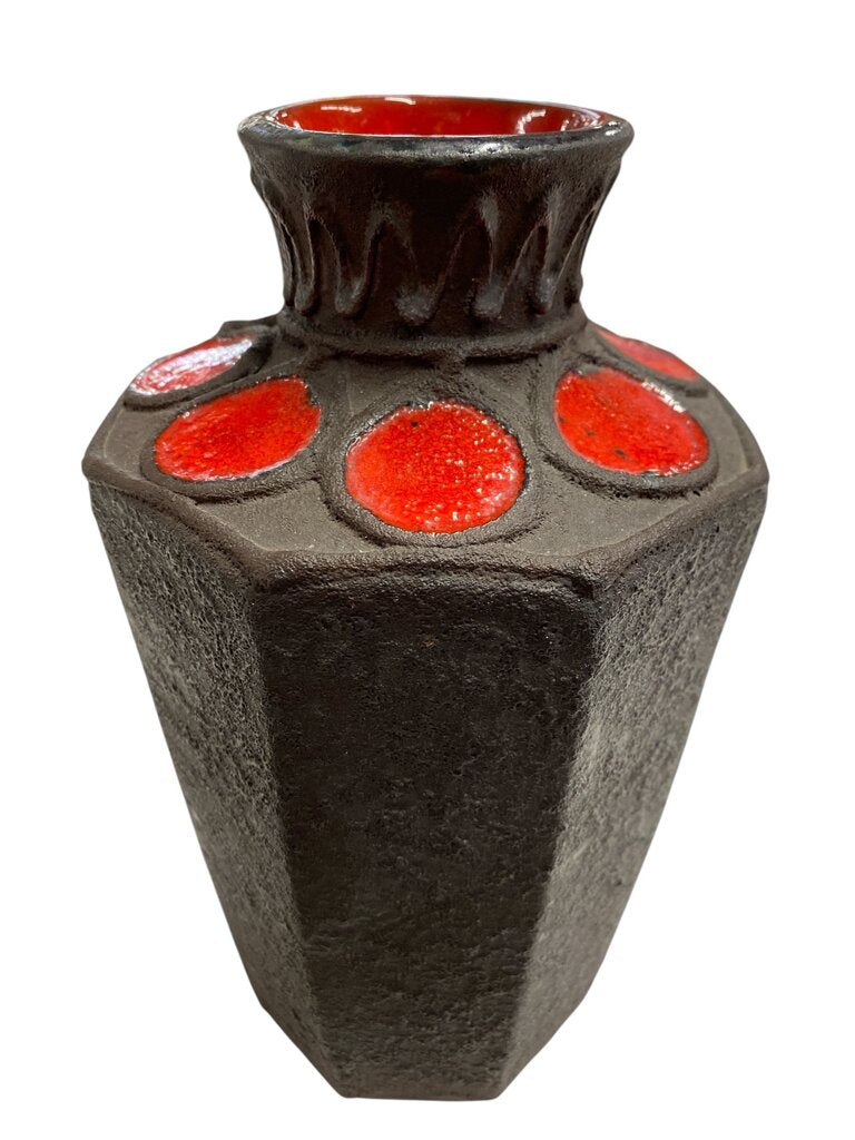 MCM Vintage Marei Lava Glaze Ceramic Vase in Charcoal and Red