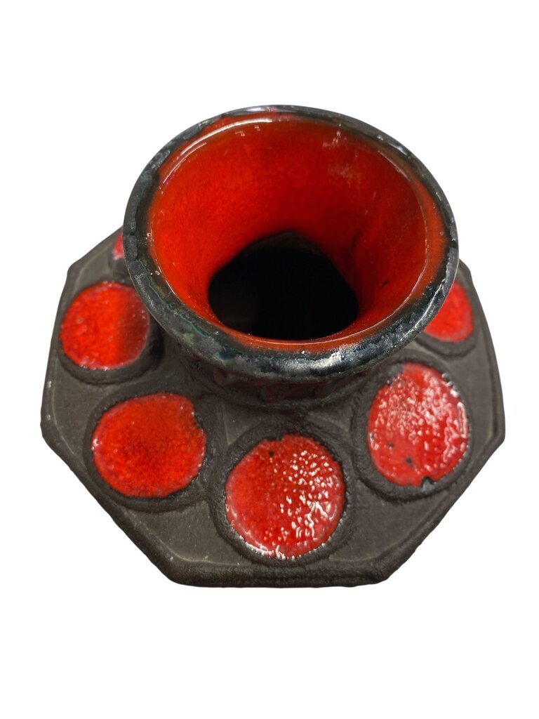 MCM Vintage Marei Lava Glaze Ceramic Vase in Charcoal and Red