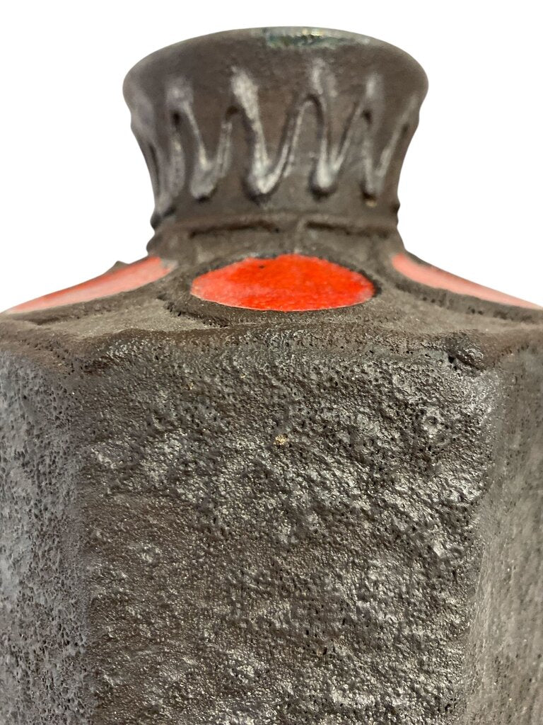 MCM Vintage Marei Lava Glaze Ceramic Vase in Charcoal and Red