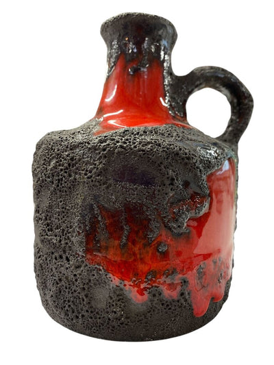 MCM Vintage Marei Lava Glaze Ceramic Vase #4300 in Charcoal and Red