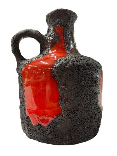 MCM Vintage Marei Lava Glaze Ceramic Vase #4300 in Charcoal and Red