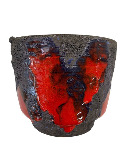 MCM Vintage Marei Fat Lava Ceramic Planter in Charcoal and Red