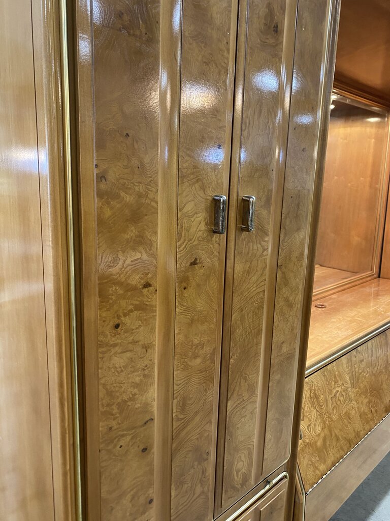 Mid Century "American of Martinsville" Burlwood Mirrored Queen Wardrobe Headboard