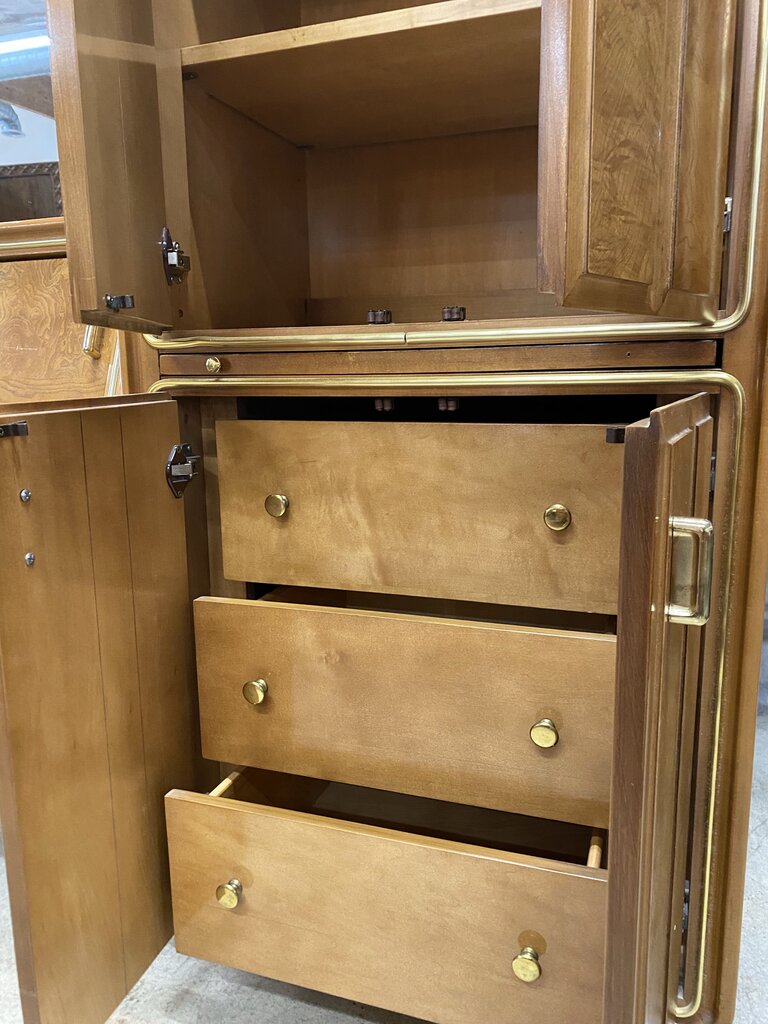 Mid Century "American of Martinsville" Burlwood Mirrored Queen Wardrobe Headboard