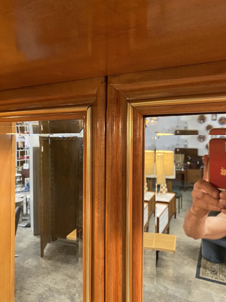 Mid Century "American of Martinsville" Burlwood Mirrored Queen Wardrobe Headboard