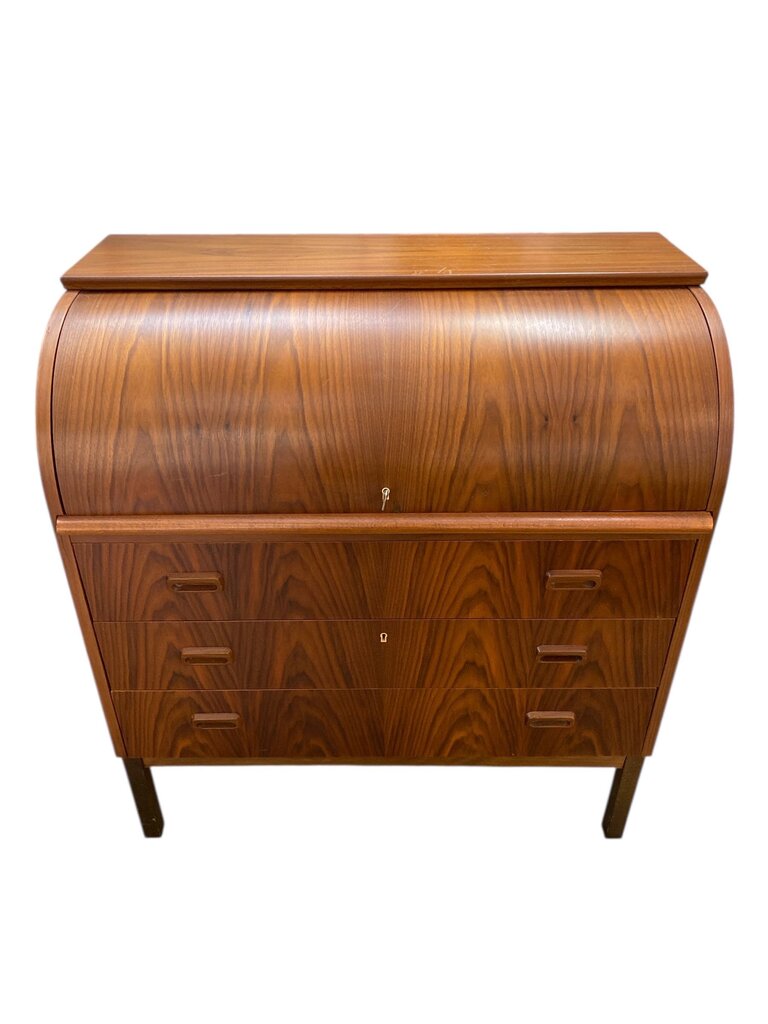 Danish Modern Mid Century Rosewood Roll Top Desk (working key)