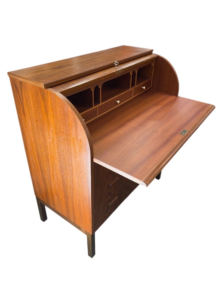 Danish Modern Mid Century Rosewood Roll Top Desk (working key)