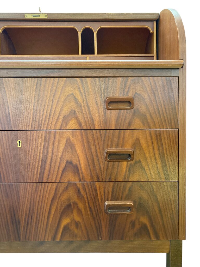 Danish Modern Mid Century Rosewood Roll Top Desk (working key)