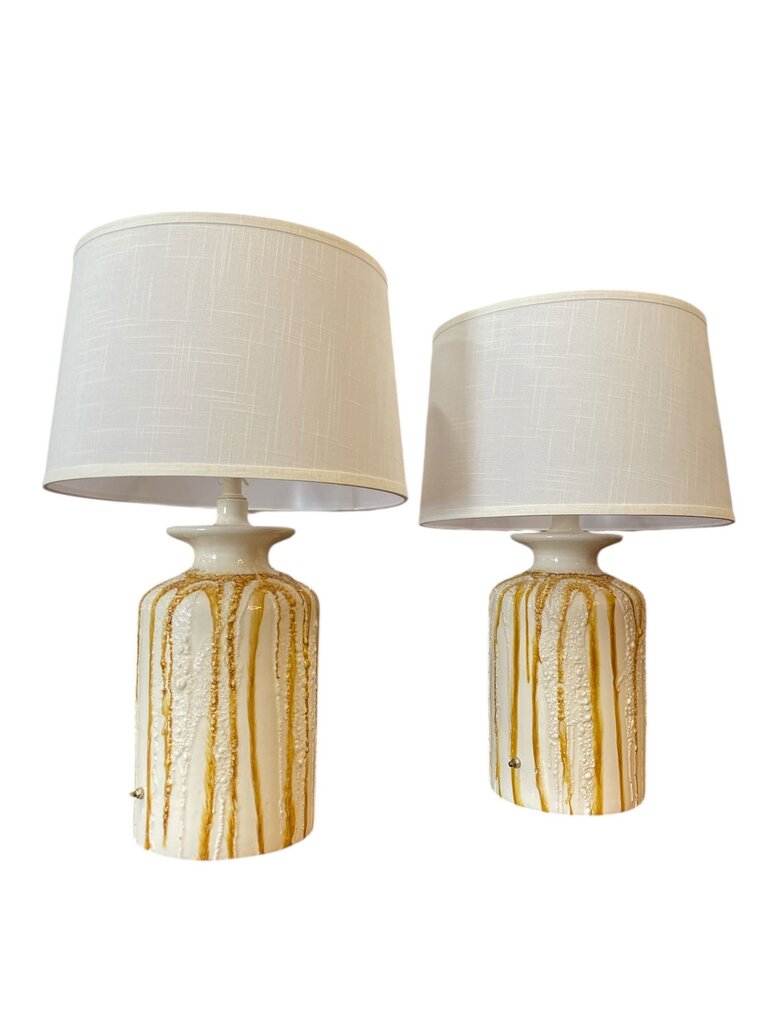 Mid Century Pair of Lava Glaze Drip Ceramic Lamps (Set of 2)