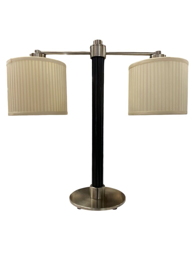 Double-Arm Black and Brushed Steel Table Lamp