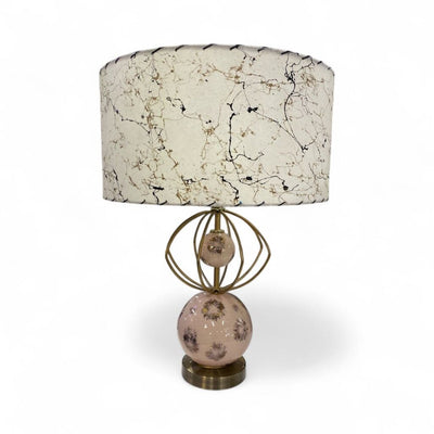 Atomic Pink & Gold Crown Table Lamp with Custom Handmade Shade